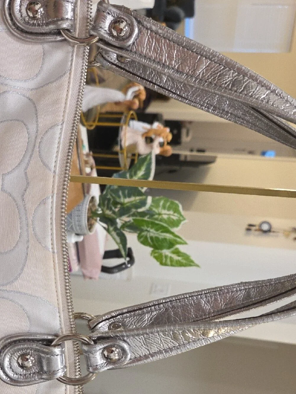 Coach Women’s Cream Shoulder Bag with Silver Accents